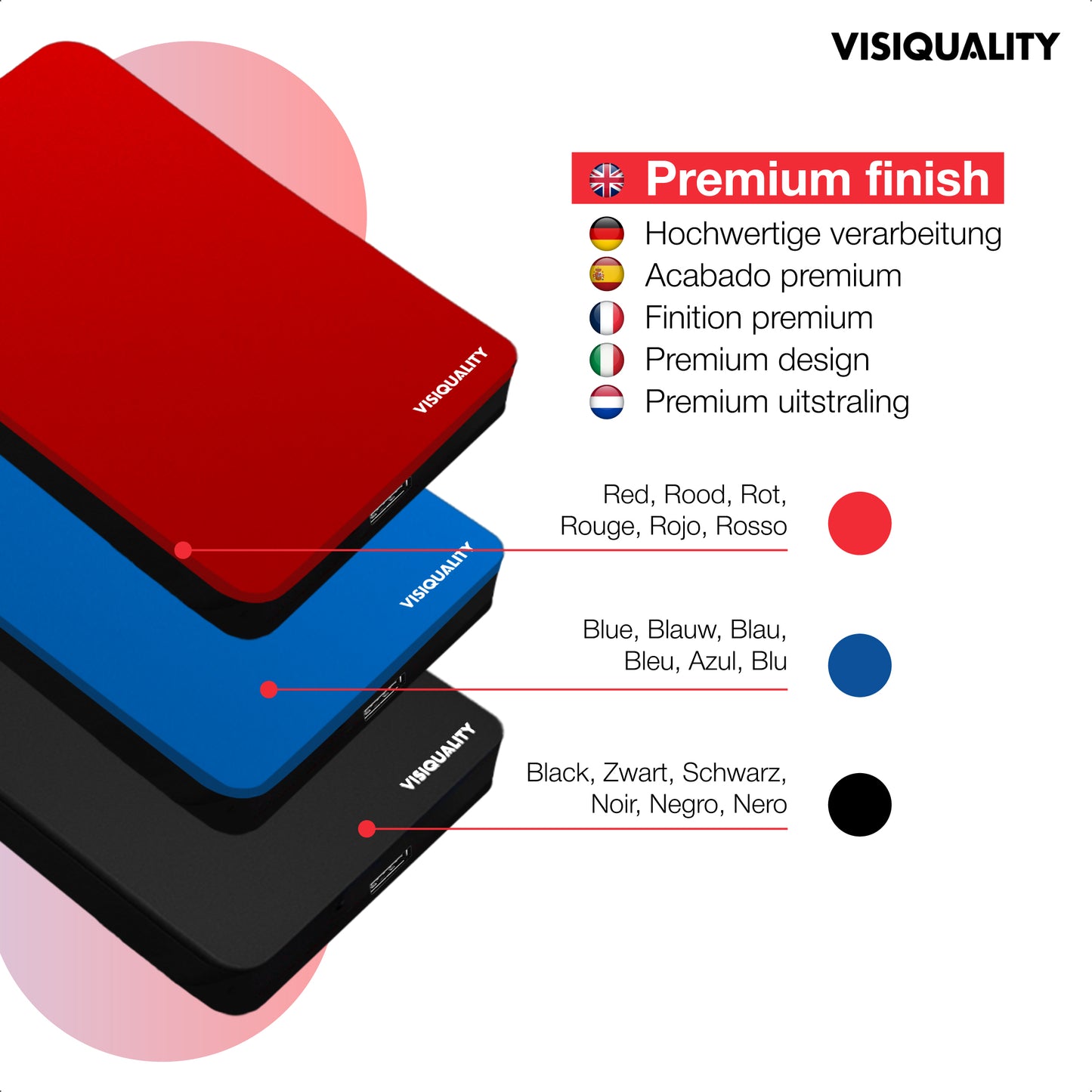 VisiQuality High-Speed Externe Harde Schijf - Bold Red 750 GB