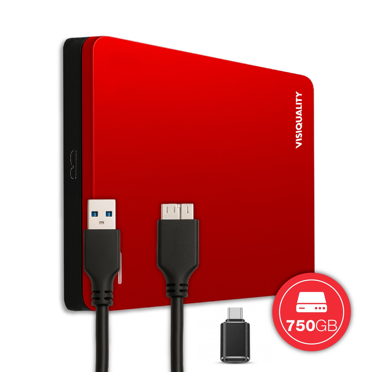 VisiQuality High-Speed Externe Harde Schijf - Bold Red 750 GB