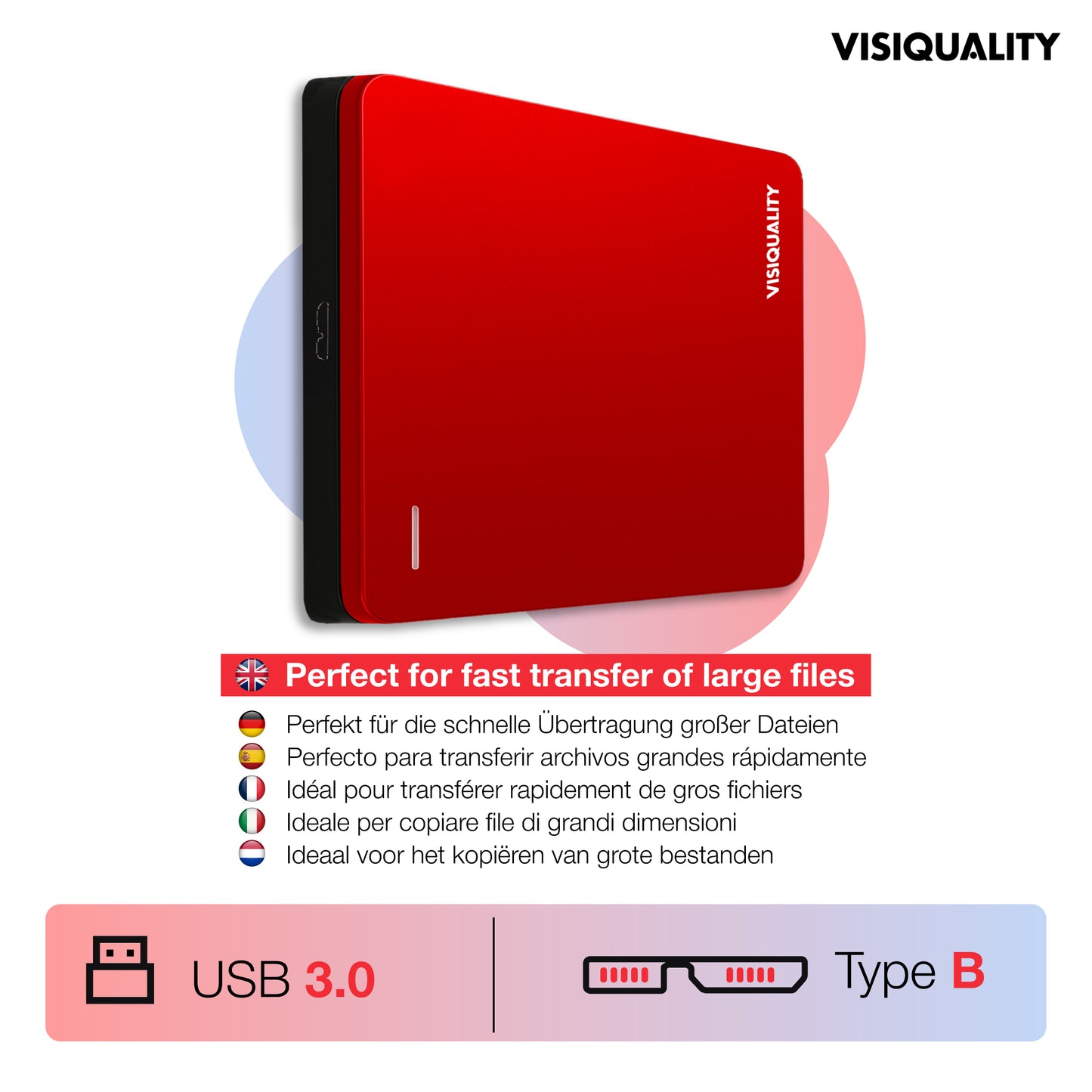 VisiQuality High-Speed Externe Harde Schijf - Bold Red 750 GB