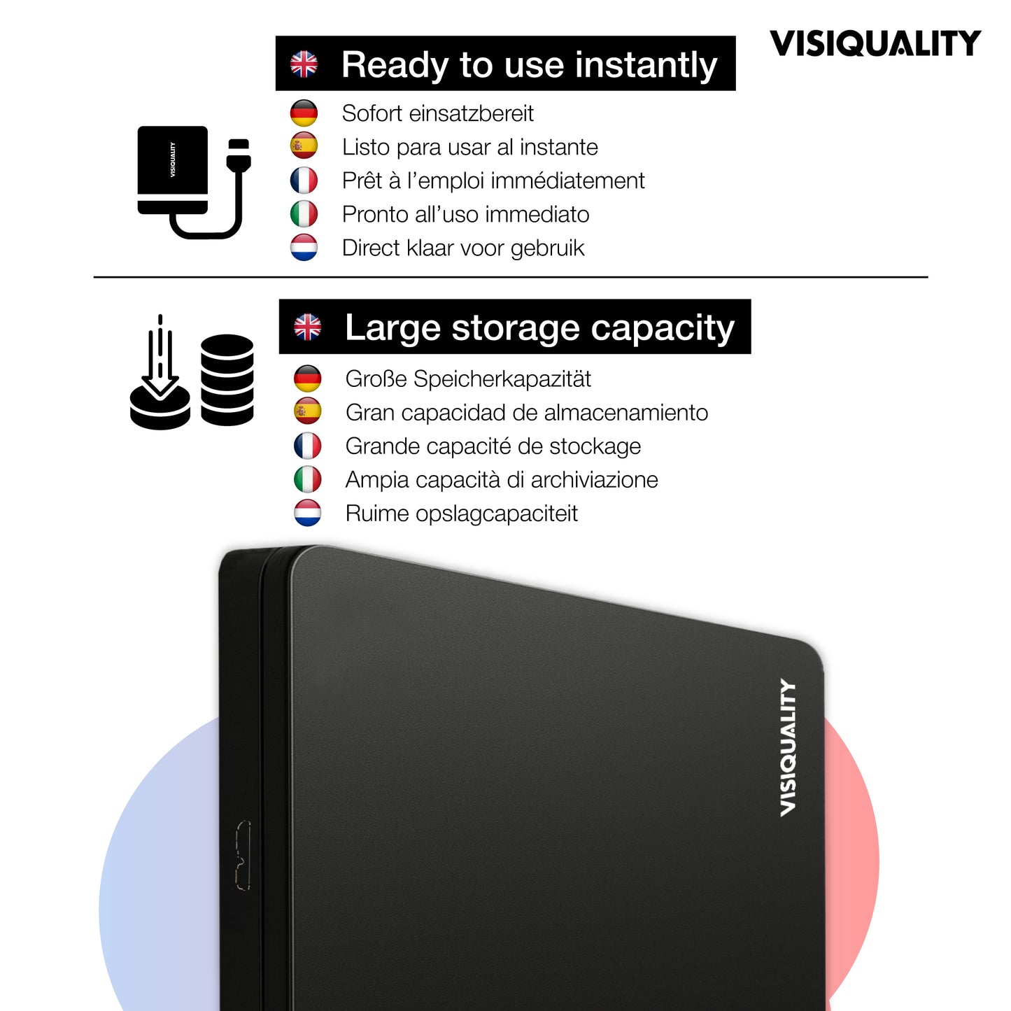 VisiQuality High-Speed ​​External Hard Drive - Classic Black 1 TB