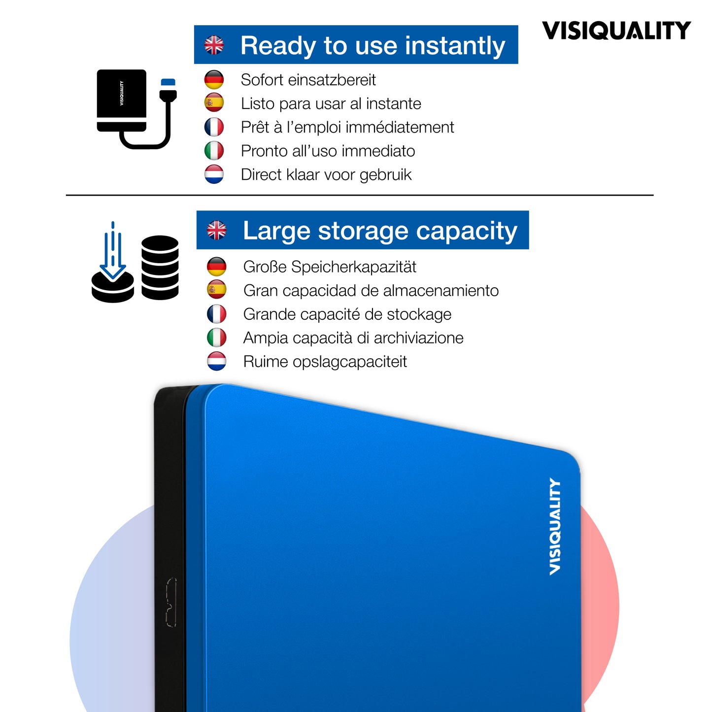 VisiQuality High-Speed Externe Harde Schijf - Modern Blue 1 TB