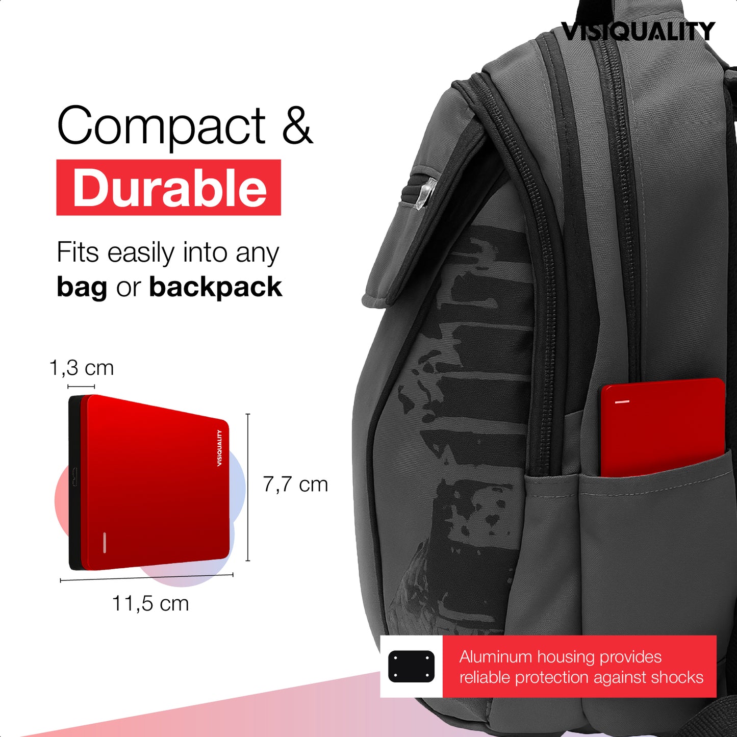 VisiQuality High-Speed Externe Harde Schijf - Bold Red 1 TB